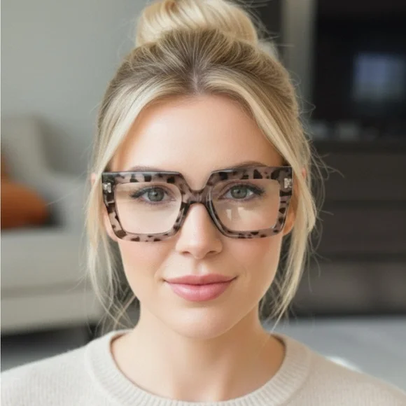 ✨NEW Leopard Print Square Frame Glasses - Picture 2 of 8